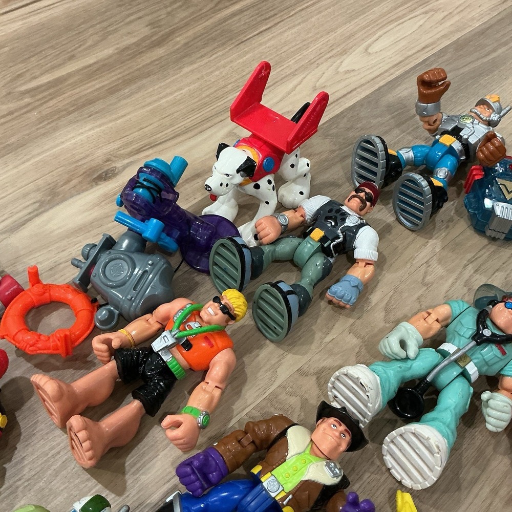 Vtg Fisher Price Rescue Heroes Figures Backpacks Vehicle Animals Lot 50+ Piece - Picture 6 of 8